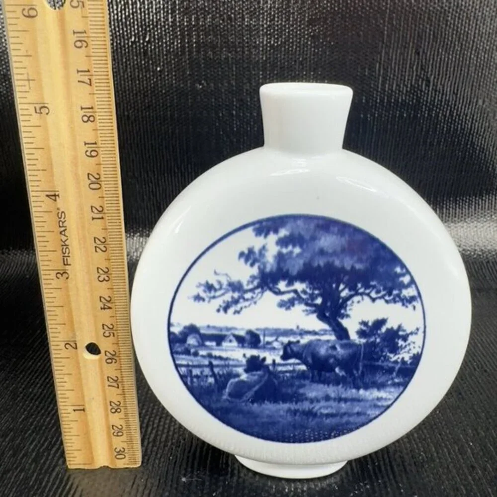 ROYAL COPENHAGEN Denmark Fajance Blue Porcelain Vase‎ Bottle Dansk Landskab Vase